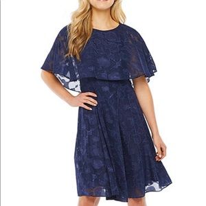 J.Taylor Floral Cape Dress Short Sleeve Floral Cape Fit & Flare Dress